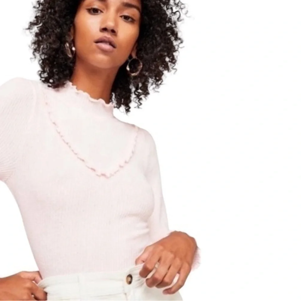 Free People Love Struck Ruffle Puff Sleeve Cotton Ribbed Knit Turtleneck 💕 - Picture 1 of 6